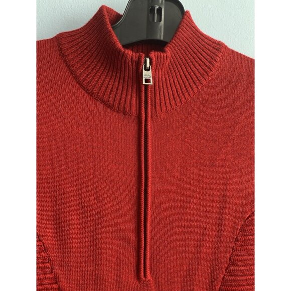 Marc NY Womens Wool Knit Red Ribbed Long Sleeved Sweater Dress 1/4Zip Size Large - Picture 6 of 11